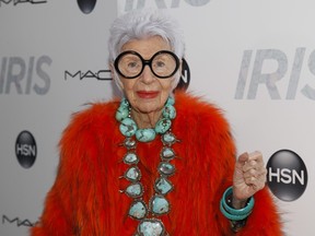 Iris Apfel attends the premiere of "Iris" at the Paris Theatre on Wednesday, April 22, 2015, in New York.