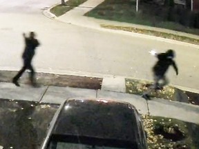 Two gunmen opened fire on a home near Cottrelle Blvd. and Thorndale Rd., in Brampton and fled in a black Dodge RAM 1500 pickup truck on Nov. 7, 2023.