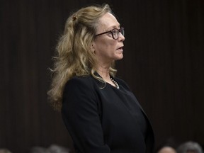 Paula Mitchell, director of the Los Angeles Innocence Project, speaks on behalf of Scott Peterson during a status conference at San Mateo County Superior Court in Redwood City, Calif., Tuesday, March 12, 2024.