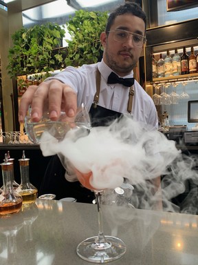 Mixologist Jonathan Morales created the viral sensation Smoke & Stormy cocktail for brunch crowds at Stanley in Le Centre Sheraton Montreal.