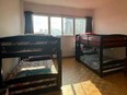 Two bunkbeds in one single bedroom in Toronto apartment.