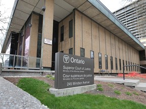The exterior of the Superior Court of Justice building in downtown Windsor is shown on April 22, 2021.