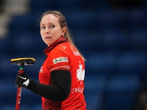 Canada's skip Rachel Homan during World Women's Curling Championship action against Norway in Sydney, N.S. on Monday, March 18, 2024.