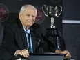 Dave Ritchie speaks at the 2022 Canadian Football Hall of Fame Induction Ceremony held at Tim Horton's Field in Hamilton, Ont., Friday, Sept. 16, 2022.