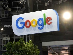 FILE - The Google logo is seen at the Vivatech show in Paris in Paris, France, Wednesday, June 14, 2023. France's competition watchdog hit Google on Wednesday March 20, 2024 with another big fine in settling a long-running dispute centered on payments to French publishers for their news.