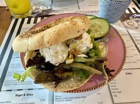 A delicious bagel sandwich at Bagel & Bloom in the capital Kralendijk in Bonaire.