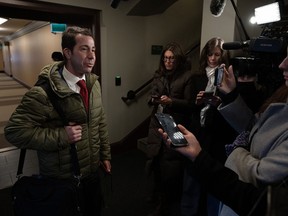 Quebec MP Anthony Housefather speaks with reporters as he makes his way to Question Period, in Ottawa, Tuesday, March 19, 2024.