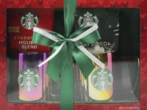 This photo provided by Consumer Product Safety Commission shows Metallic Mugs included in 2023 Holiday Starbucks-branded Gift Sets. The U.S. Consumer Product Safety Commission said Thursday, March 21, 2024, that the mugs, when microwaved or filled with extremely hot liquid, can overheat or break, posing burn and laceration hazards. The containers, manufactured by Nestle, were sold at both in store and online at Target and Walmart and through Nexcom, military retail outlets, nationwide from November 2023 through January. (Consumer Product Safety Commission via AP)
