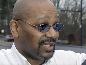 In this frame grab taken from video provided by KYW-TV, Daniel Gwynn speaks to the media following his release from prison, in Philadelphia, Thursday, Feb. 29, 2024.