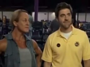 Screenshot of what appears to be a Planet Fitness commercial featuring a new trans member and employee.