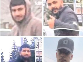 Akashdeep Singh, 28 (top left), and Ramanpreet Massih, 23 (top right), are wanted along with two unidentified men for a violent road rage incident that happened in Brampton on Wednesday, March 27, 2024.