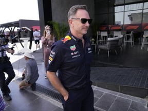 Red Bull team principal Christian Horner arrives at the circuit for the first practice session ahead of the Formula One Saudi Arabian Grand Prix at the Jeddah Corniche Circuit in Jeddah, Saudi Arabia, Thursday, March 7, 2024. The Saudi Arabian Grand Prix will be held on Saturday, March 9, 2024.