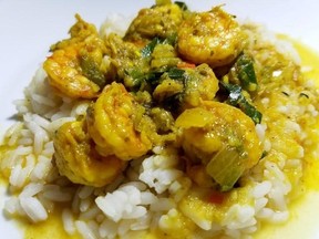 Curry shrimp and rice from Island Cuisine in Toronto.