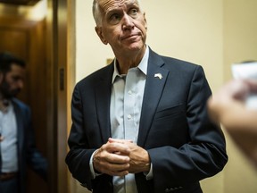 Sen. Thom Tillis (R-N.C.), seen on Capitol Hill in September, released audio of a voice mail he said his office received threatening to "shoot" the lawmaker if he bans TikTok. MUST CREDIT: Jabin Botsford/The Washington Post
