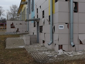 damaged kindergarten following a missile strike in Belgorod