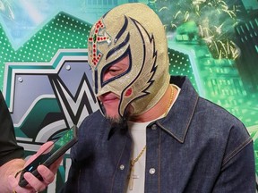 WWE superstar Rey Mysterio Jr. speaks at WrestleMania media day.