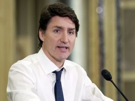 Prime Minister Justin Trudeau speaks at a media event.