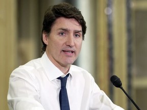 Prime Minister Justin Trudeau speaks at a media event.