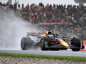Red Bull Racing's Max Verstappen drives during the sprint qualifying session ahead of the Formula One Chinese Grand Prix at the Shanghai International Circuit.