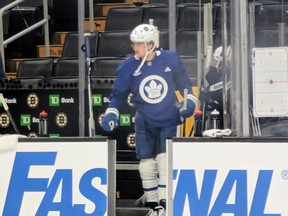 Maple Leafs forward William Nylander takes part in the team's morning skate in Boston on Monday.