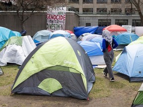 The encampment on the grounds of McGill University is seen on Monday, April 29, 2024.