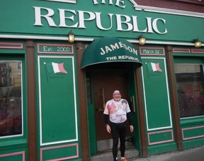 Alasdair Veitch outside of the pub he was in just before seeing Terry Fox on Day One of his Marathon of Hope in St. John's, Nfld., on April 12, 1980.