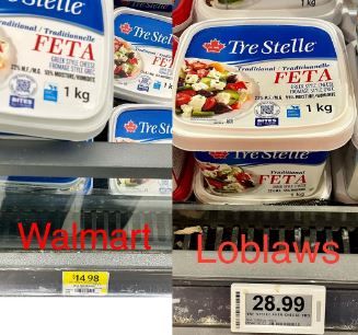 Shoppers outraged by price of feta cheese at Loblaws compared to Walmart