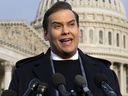 Rep. George Santos, R-N.Y., faces reporters at the Capitol, Nov. 30, 2023, in Washington.