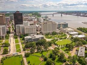 Aerial view of Baton Rouge, La. and the Mississippi River.