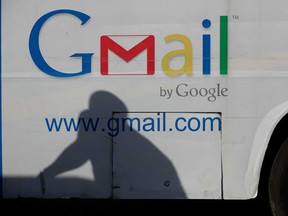 An ad for Google's Gmail appears on the side of a bus on Sept. 17, 2012, in Lagos, Nigeria.