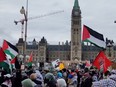 Palestinian flags during a demonstration in Ottawa