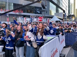 Fans cheer at Maple Leafs Square during Game 3 between the Maple Leafs and Bruins on Wednesday, April 24, 2024.