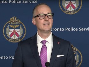Toronto Police Holdup Unit Insp. Joseph Matys speaks at a news conference on Wednesday, April 10, 2024.