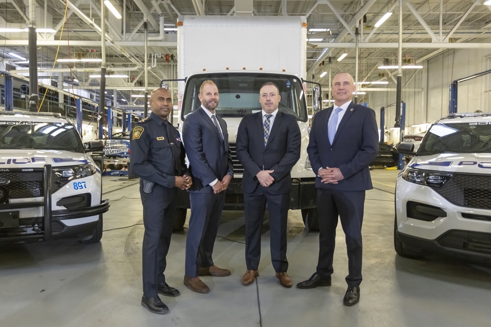  Peel Regional Police and the Alcohol, Tobacco and Firearms Bureau, from left: Chief Nishan Duraiappah, Det.- Sgt. Mike Mavity, Det. Gord Oakes and ATF Special Agent in Charge Eric details and arrests in Brampton concerning the theft of gold from Pearson International Airport, Wednesday April 17, 2024. PETER J. THOMPSON/POSTMEDIA NEWS