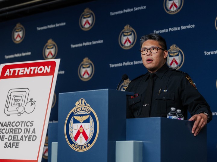  Peel Regional Police Deputy Chief Mark Dapat, the Ontario Association of Chiefs of Police Community Safety and Crime Prevention Committee Co-Chair, speaks at a news conference on Wednesday, April 10, 2024.