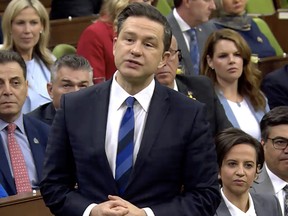 Conservative Leader Pierre Poilievre speaks in the House of Commons.