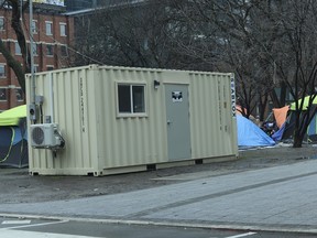 The city had a containerized mobile site office dropped off at the Clarence Square parkette located at the end of Wellington St. and Spadina Ave.