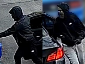 Investigators need help identifying and locating two men and a black BMW sought following a robbery in Vaughan on Wednesday, March 27, 2024.