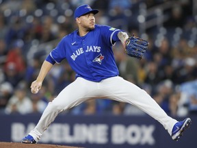 Blue Jays pitcher Yariel Rodriguez makes his MLB debut against the Rockies at Rogers Centre in Toronto, Saturday, April 13, 2024.