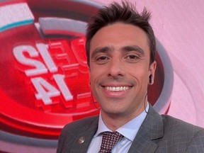Juan Pedro Aleart, a newsreader on Argentina's Eltres TV, in the studio of his station in Rosario, Argentina, in 2022. MUST CREDIT: Juan Pedro Aleart