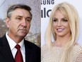 Jamie Spears, father of singer Britney Spears, leaves the Stanley Mosk Courthouse in Los Angeles on Oct. 24, 2012, left, and Britney Spears arrives at the Billboard Music Awards in Las Vegas on May 17, 2015.