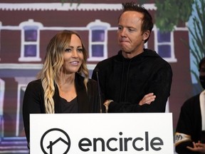Utah Jazz owners Ryan and Ashley Smith speak about encircle, a non-profit providing mental health services for LGBTQ, during a news conference Wednesday, Oct. 13, 2021, in Salt Lake City