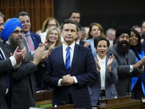 Conservative Leader Pierre Poilievre rises during question period in the House of Commons on Parliament Hill in Ottawa on Tuesday, April 9, 2024.