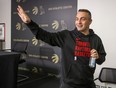 Toronto Raptors head coach Darko Rajakovic waves during a season-ending media availability at the OVO Athletic Centre in Toronto, Ont. on Tuesday April 16, 2024.