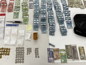 Cops allegedly seized an assortment of illicit drugs – cocaine, meth and fentanyl – and a replica firearm when they raided tents in a homeless encampment in Clarence Square Park on Friday, April 12, 2024.