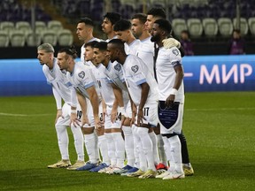 Israel players pose for photographers prior to the start of the Euro 2024 qualifying play-off soccer match between Israel and Iceland, at Szusza Ferenc Stadium in Budapest, Hungary, Thursday, March 21, 2024.