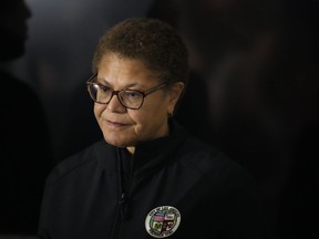 Los Angeles Mayor Karen Bass waits to speak during a news conference in Los Angeles, Jan. 24, 2023. Police in Los Angeles arrested a suspect following a break-in at Bass' home, early Sunday, April 21, 2024, officials said.