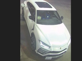 The owner of a white Lamborghini Urus was assaulted and run over by his own vehicle during a carjacking earlier this month. (Police handout)