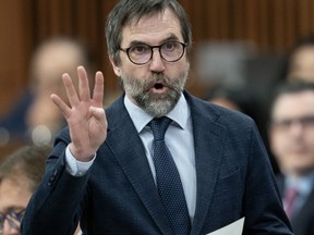 Minister of Environment and Climate Change Steven Guilbeault rises during Question Period in Ottawa Monday, April 15, 2024.