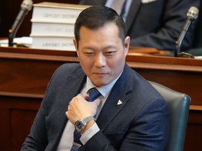 Stan Cho, Ontario's Minister of Long-Term Care attends Question Period at the Ontario Legislature in Toronto, Tuesday, Nov. 28, 2023.
